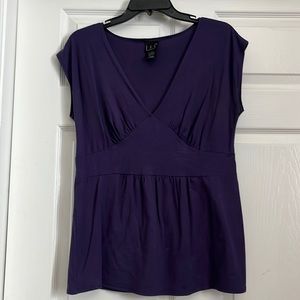 Women's Purple V-Neck Short Sleeve Blouse